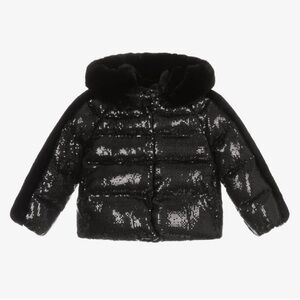 Abel & Lula Girls Black Sequins Puffer Jacket - EUC